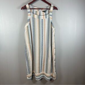 For Cynthia Women XL Linen Blend Summer Dress Striped Pockets Coastal Minimalist